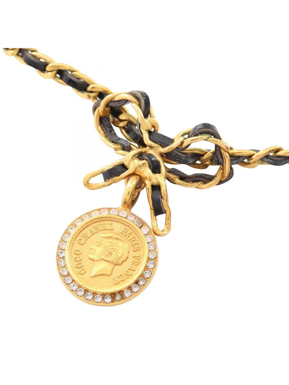 Chanel Ribbon Coin Necklace Gold #319499C14B